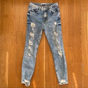 Zara Distressed Mid Rise Skinny Jeans Sz 2
